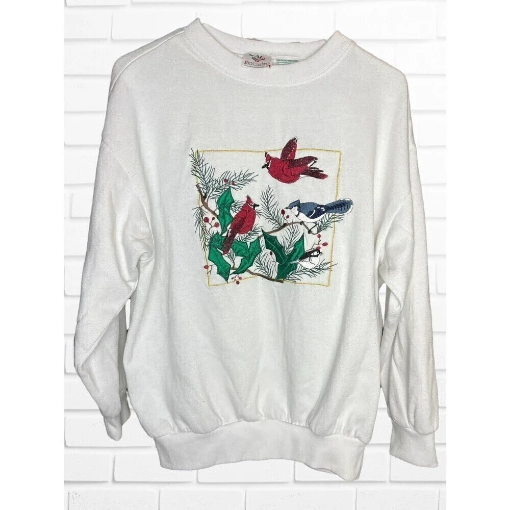 Vintage Nutcracker Women's Medium Crewneck Christmas Bird Xmas Sweatshirt Winter - Picture 2 of 7